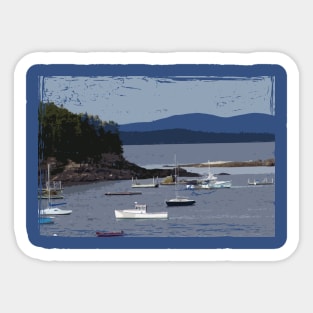 Lispe Bar Harbor with Boats and Mountains Sticker